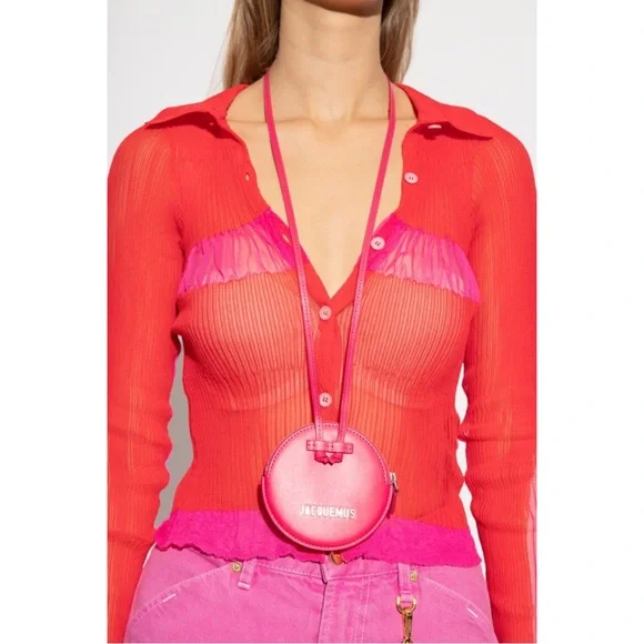 NWT Jacquemus Jacquemus Le Pitchou Round Coin Purse Dark Pink